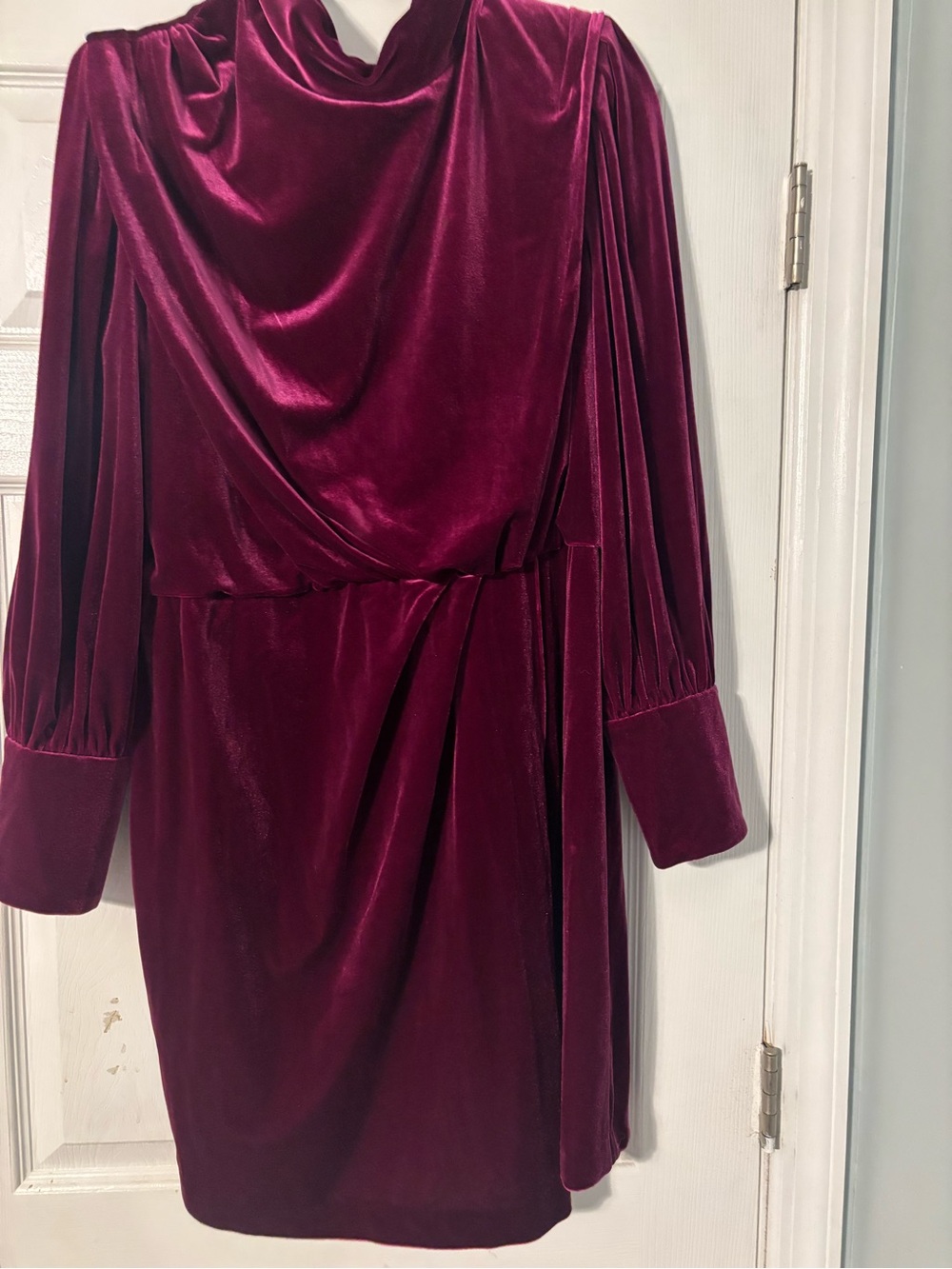 Karl Lagerfeld Burgundy Velvet Long-Sleeve Draped Dress